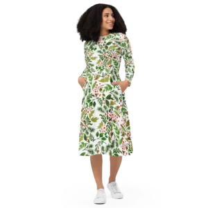 All-over print long sleeve midi dress